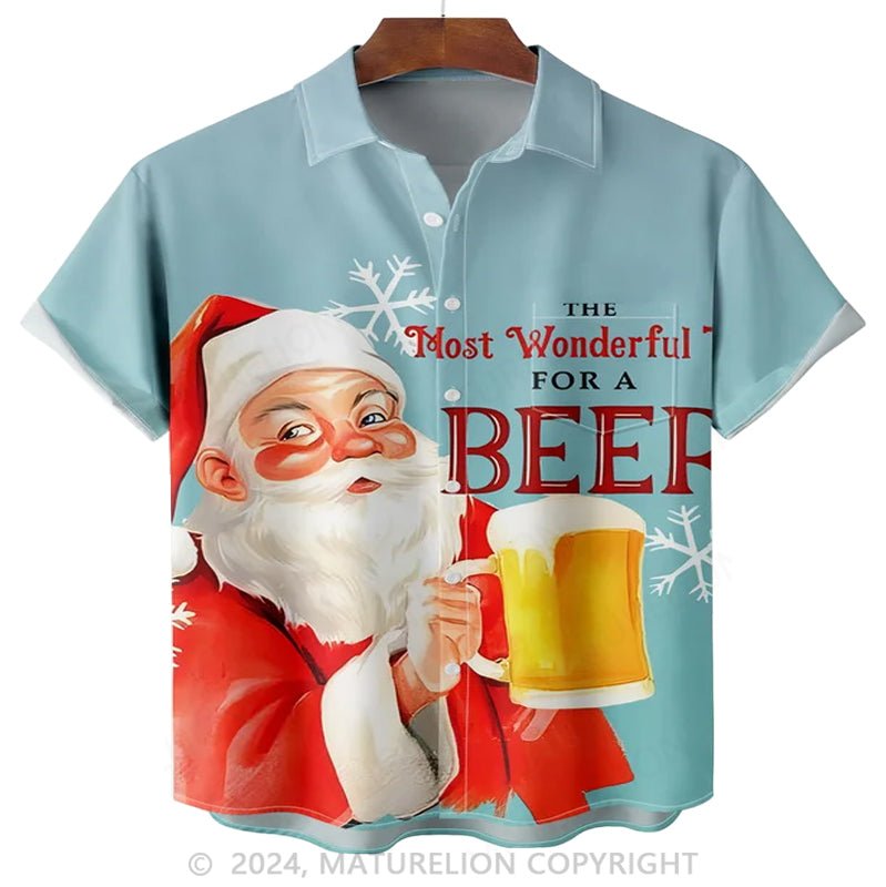 Maturelion Christmas Santa Chest And Beer Pocket Hawaiian Shirt