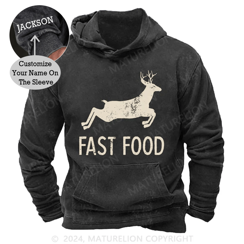 Maturelion Fast Food Funny Men Hunting Vintage Washed Custom Hoodie