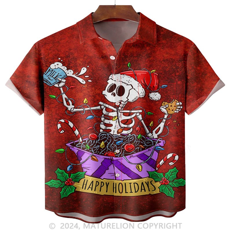 Maturelion Christmas Santa Claus Skeleton Hawaiian Shirt