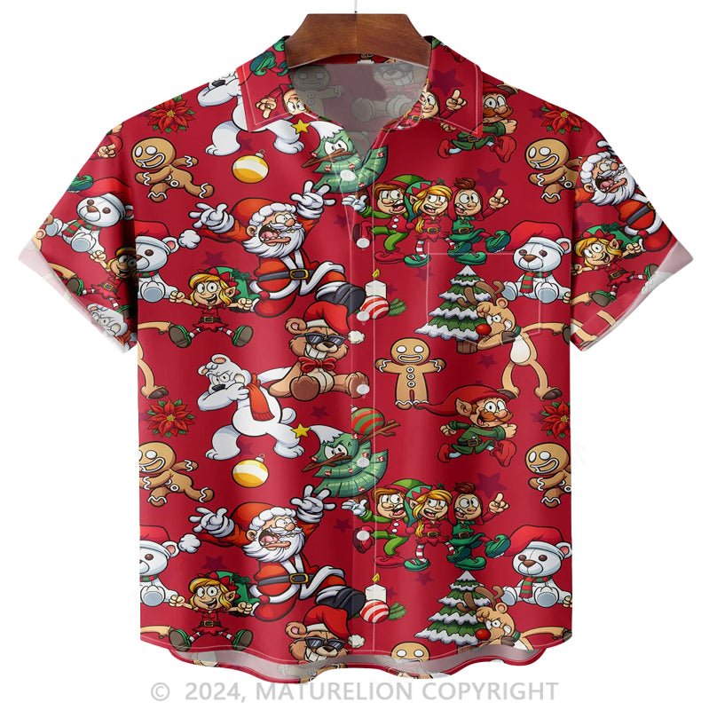 Maturelion Christmas Carnival Chest Pocket Short Sleeve Hawaiian Shirt