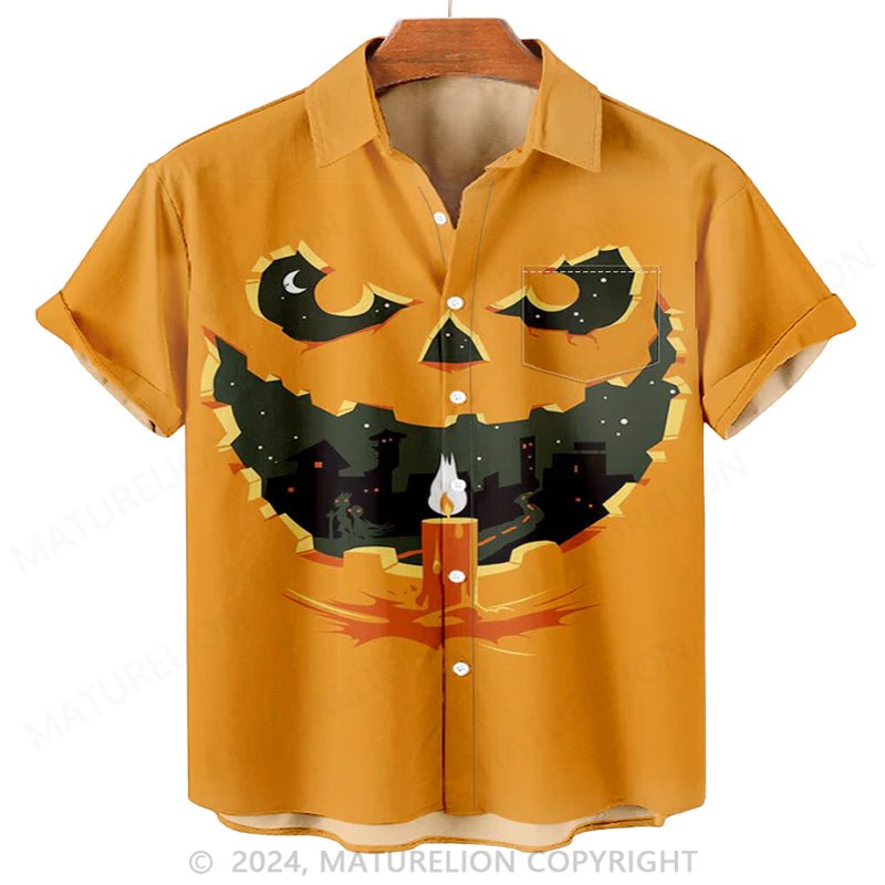 Maturelion Men'S Halloween Pumpkin Printed Shirt