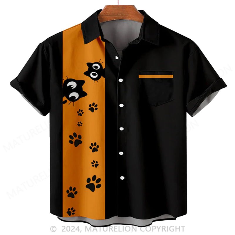 Maturelion Men'S Halloween Black Cat Printed Shirt