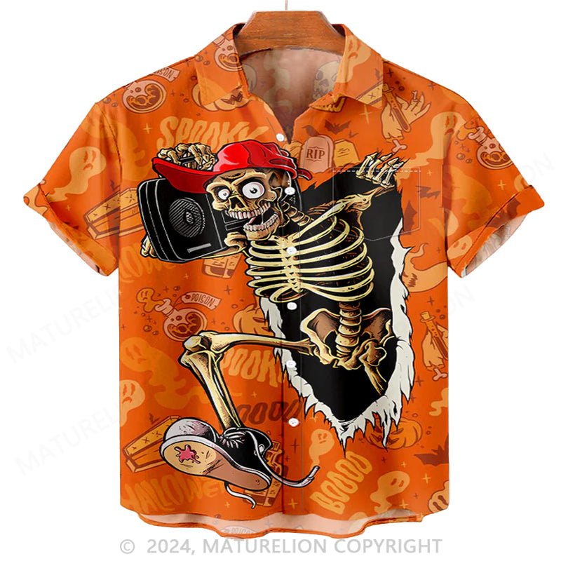 Maturelion Men'S Halloween Skeleton Carrying Stereo Printed Shirt