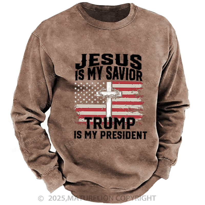 Maturelion Men's Sweatshirts President Trump Sweatshirts Washed Sweatshirts