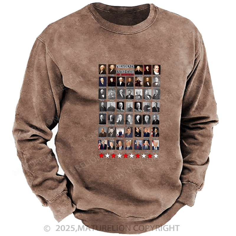 Maturelion Men's Sweatshirts Presidents Sweatshirts Washed Sweatshirts