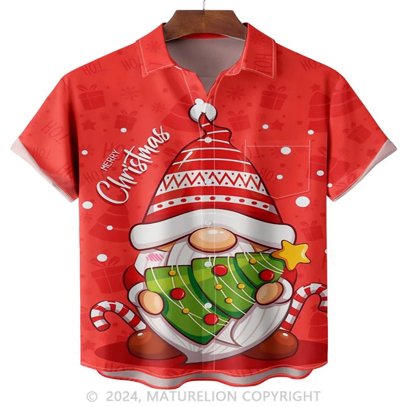 Maturelion Christmas Gnomes Chest Pocket Hawaiian Shirt