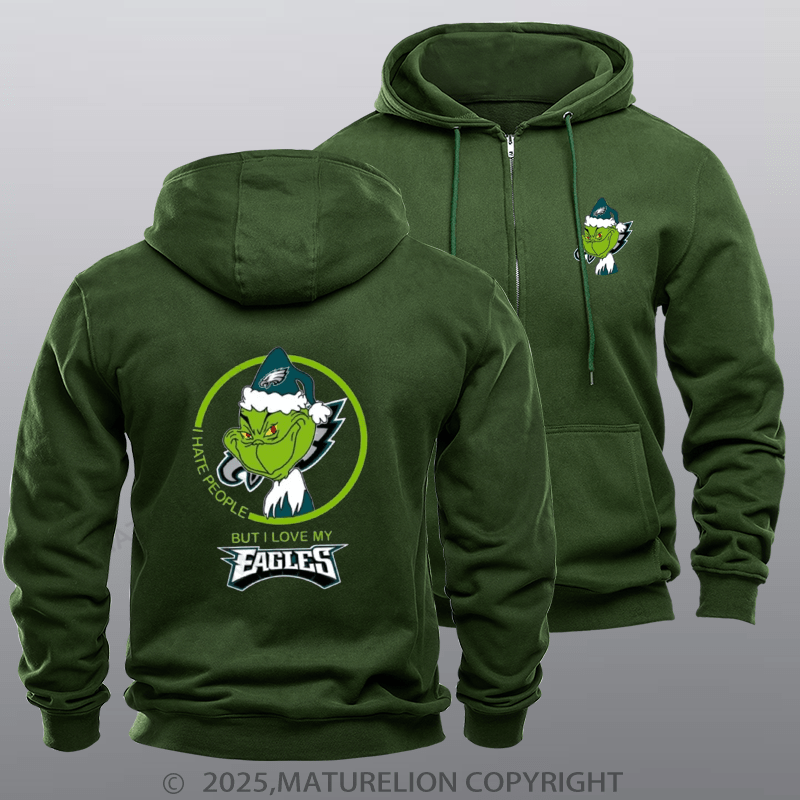 Maturelion Super Bowl Hoodie  Eagles Grinch Zipper Hoodie