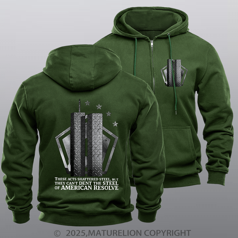 Maturelion Men's Hoodie September 11th: American Resolve Zipper Hoodie