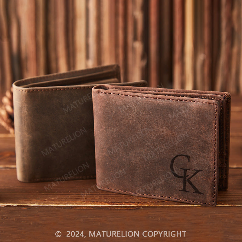 Maturelion Men's Customized Vintage Leather Folding Wallet