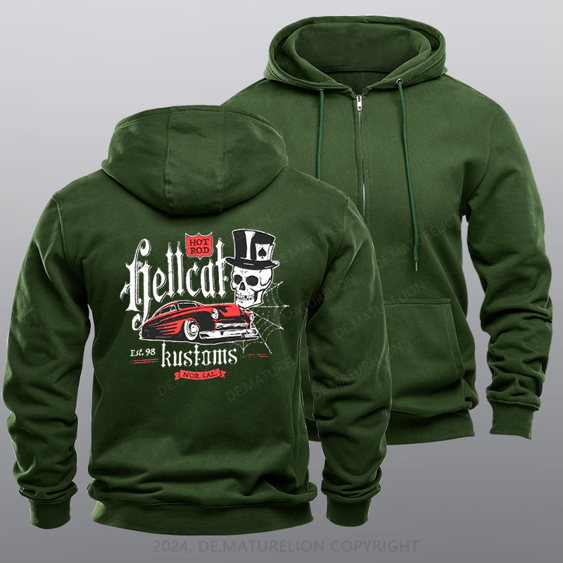 Maturelion Men's Hoodie Hot Rod Hellcat Mens Kustoms Speed Rockabilly Hot Rod  Zipper Hoodie