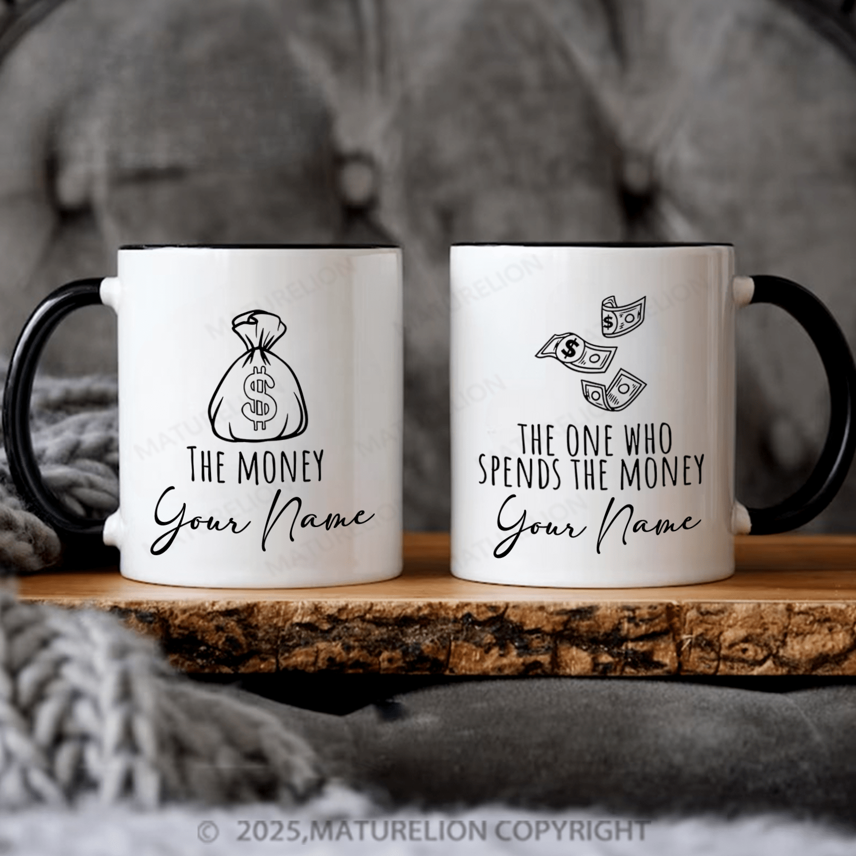 Maturelion Couple Mug Set Custom Couple The Money And The One Who Spends The Money Mug Set