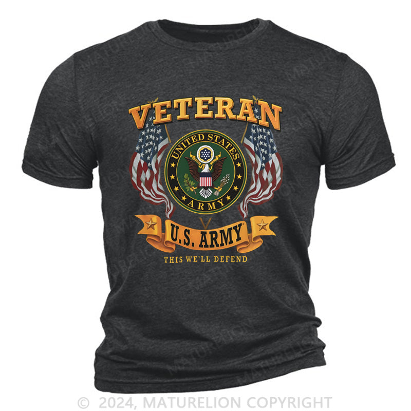 Maturelion Army Veteran Seal Flags Cotton T-Shirt