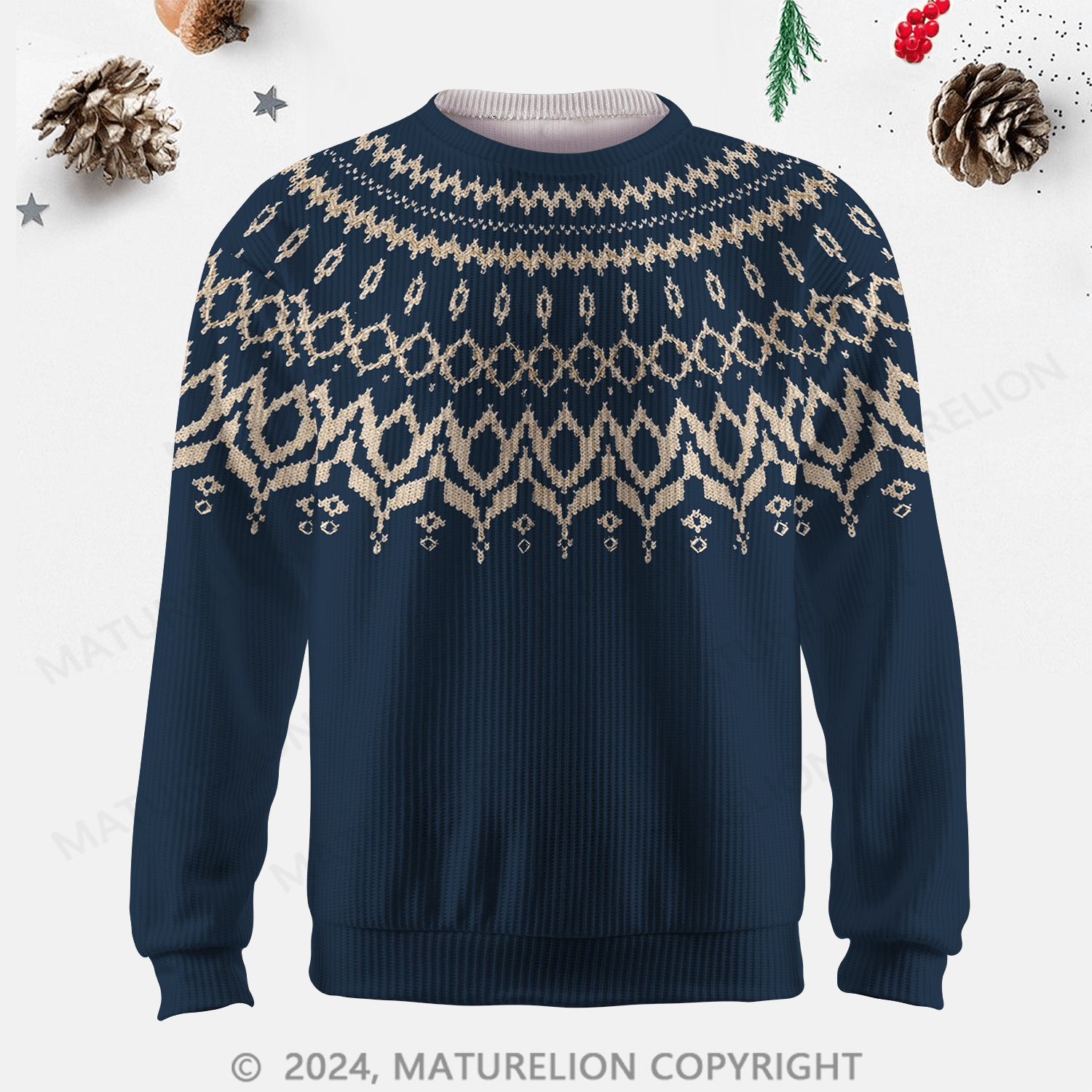 Maturelion Men's Sweater Rustic Wool Blend Fair Isle Sweater