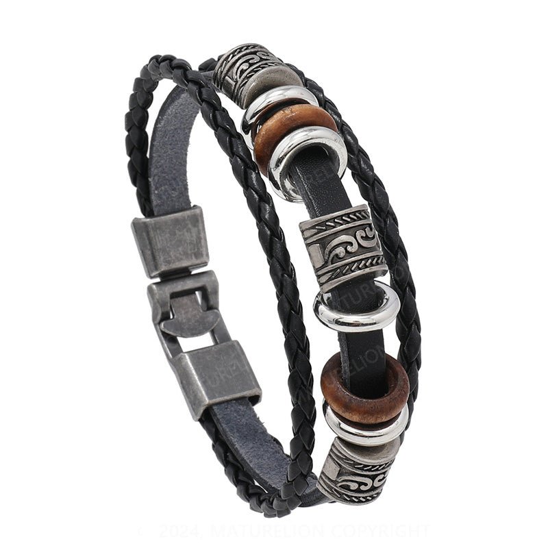 Maturelion Men's Brown Leather Bracelet