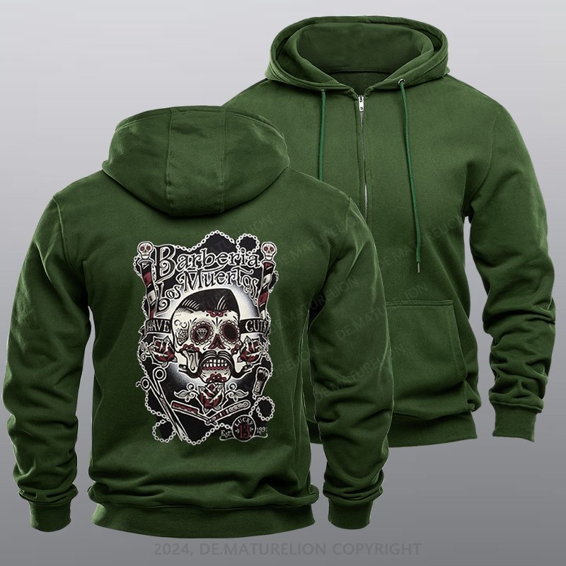 Maturelion Men's Hoodie Barberia Los Muertos Zipper Hoodie