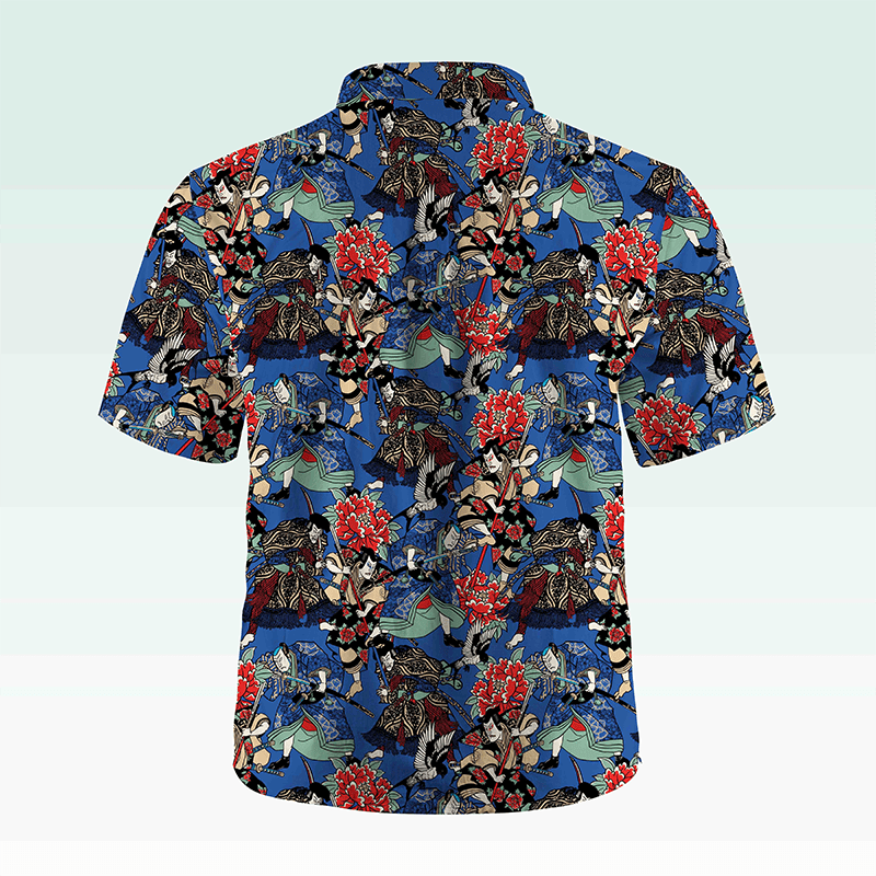 Maturelion Men's Hawaiian Shirt Koi Fish and Waves Cotton Hawaiian Shirt