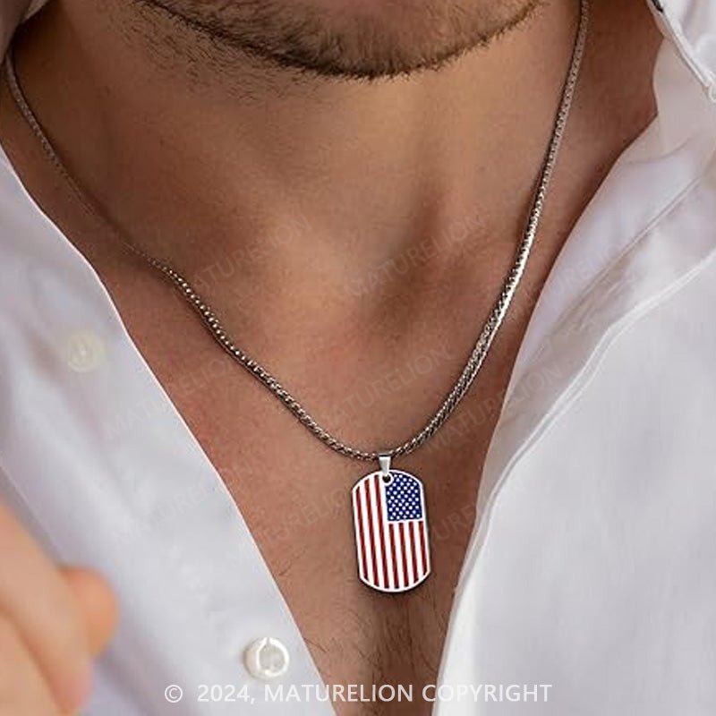 Maturelion UMtrade Army Style Mens 2pcs Enamel American Flag Dog Tag Pendant Necklace