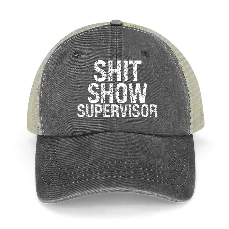 Shit Show Supervisor Washed Denim Mesh Back Cap