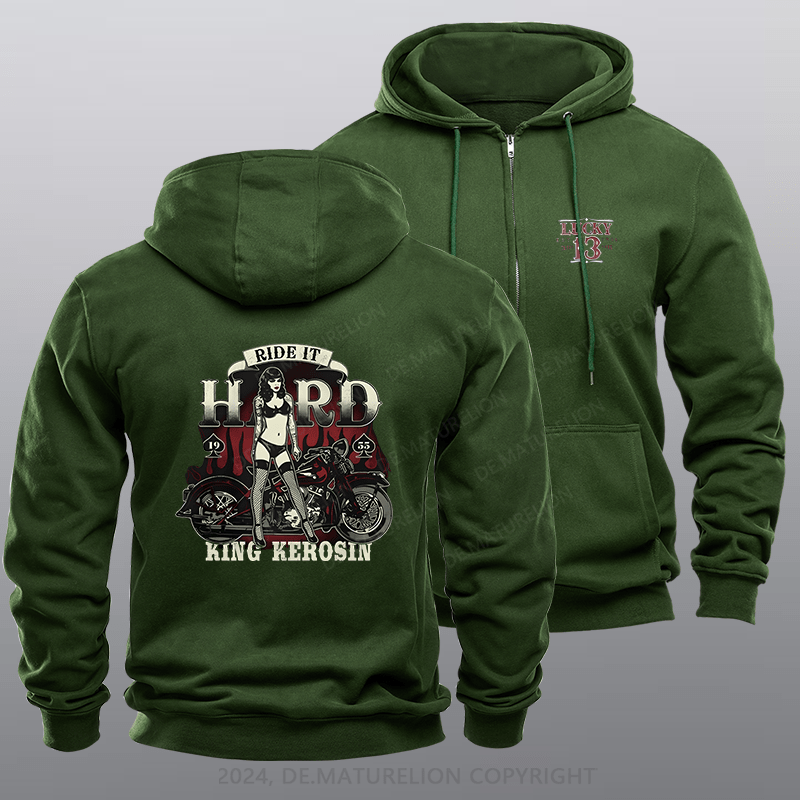 Maturelion Men's Hoodie Ride it Hard Zipper Hoodie