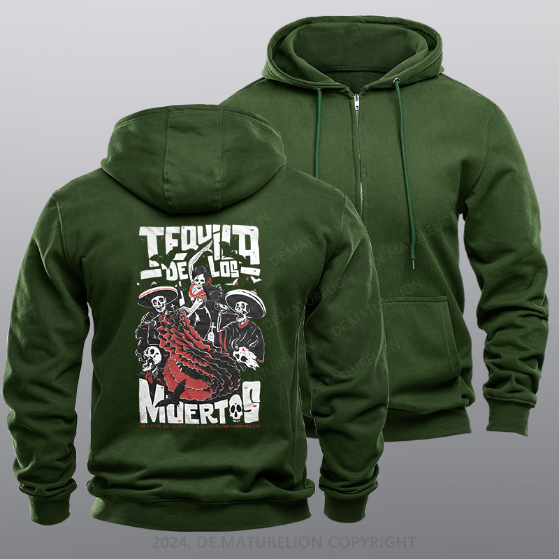 Maturelion Men's Hoodie Liquorbrand Tequila De Los Muertos Day of the Dead Zipper Hoodie