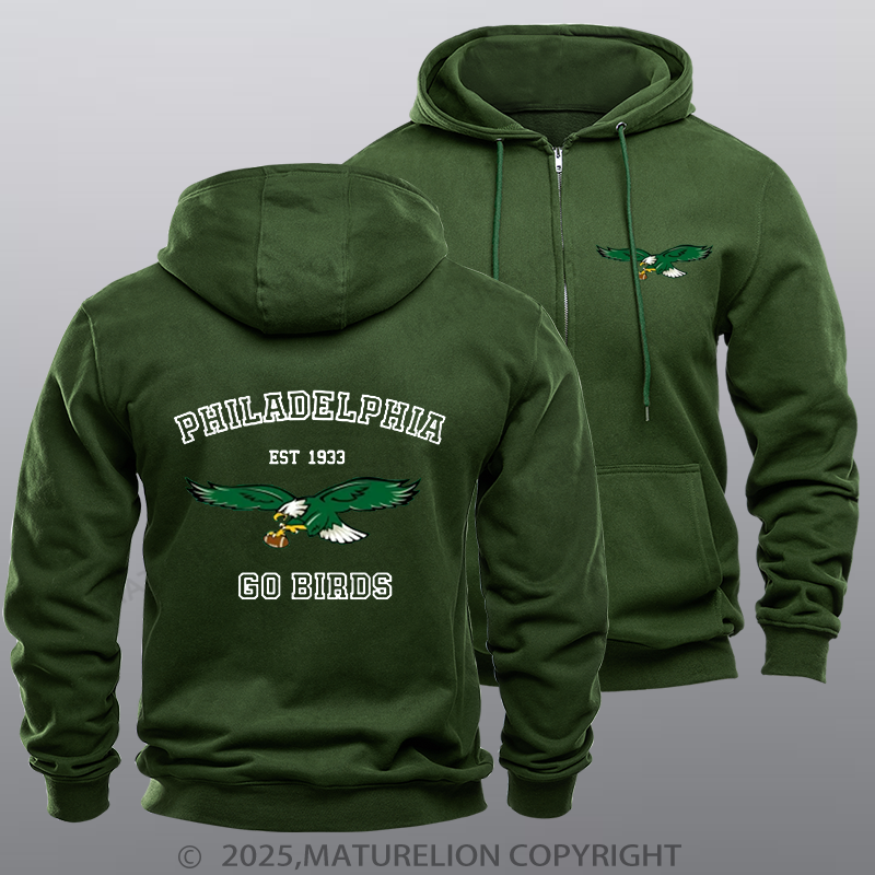 Maturelion Super Bowl Hoodie Vintage Philadelphia Go Birds Eagles Zipper Hoodie