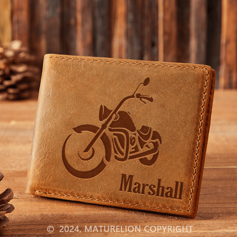 Maturelion Custom Motorcycle Leather Wallet Christmas Gift for Men