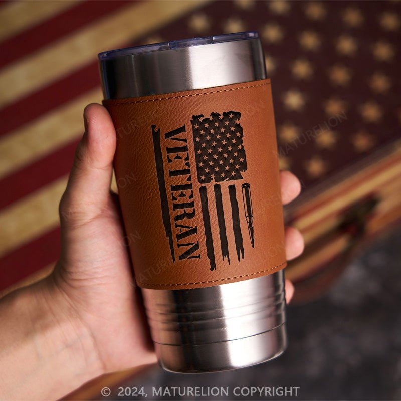 Maturelion Veteran Flag: Leatherette Tumbler