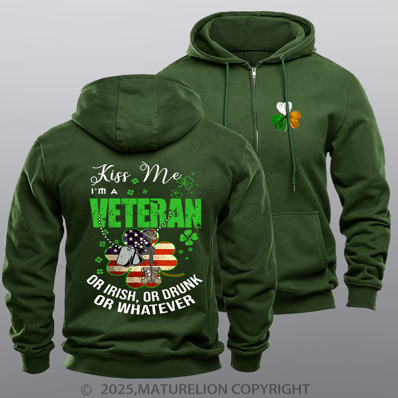 Maturelion Men's Hoodie IM A Veteran Or Irish Or Drunk Or Whatever Patricks Zipper Hoodie