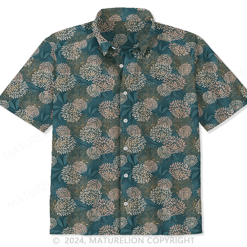 Maturelion Seamless Blue White Floral Flowers Pattern Hawaiian Shirt