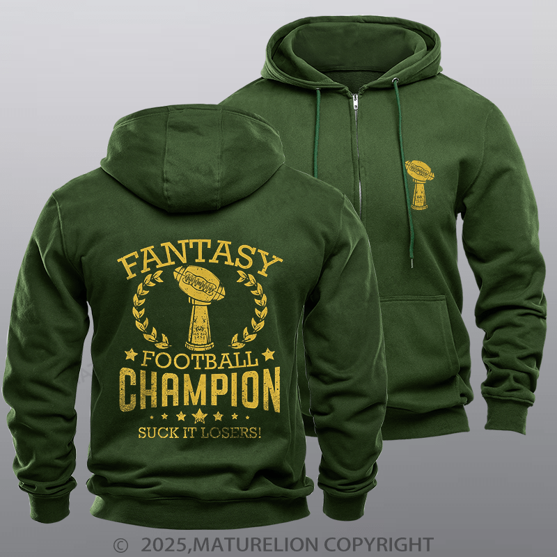 Maturelion Super Bowl Hoodie NFL Fantasy Football Funny Champ Champion Zipper Hoodie