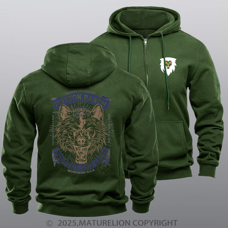 Maturelion Men's Hoodie Yellowstone Protect The Land Angry Wolf Dutton Ranch Graphic Hoodie