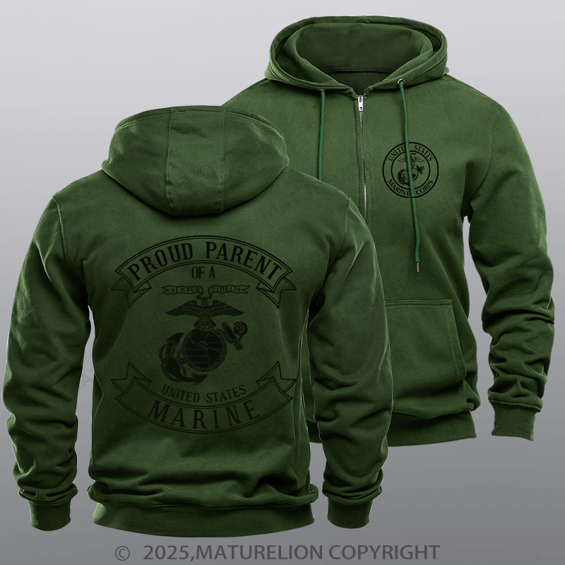 Maturelion Men's Hoodie USMC Proud Mom & Dad Zipper Hoodie