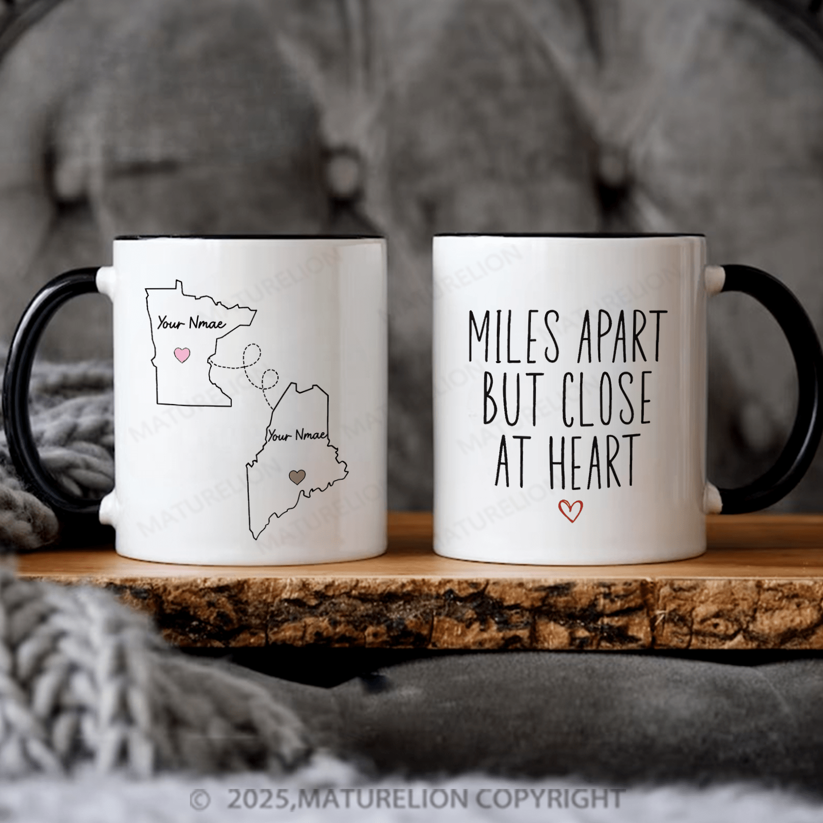 Maturelion Couple Mug Set Long Distance State To State Mug Set