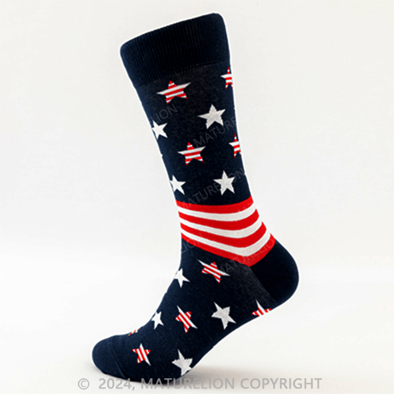 Maturelion American Flag Socks Men Patriotic Bald Eagle USA Stars Stripes Novelty Socks