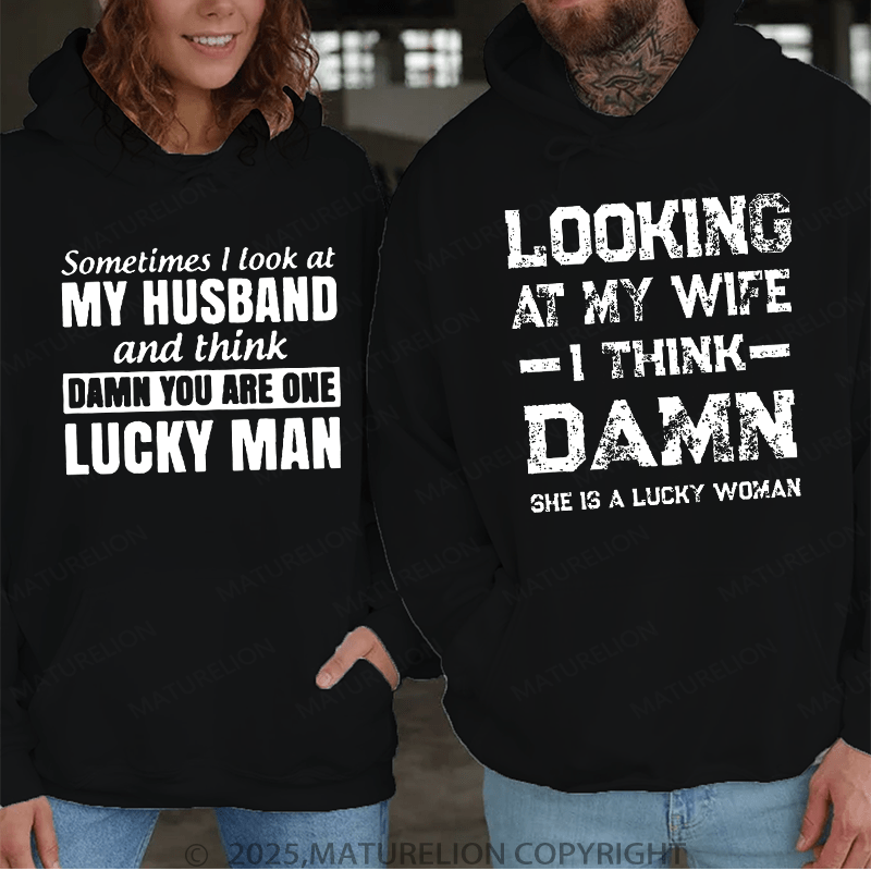 Maturelion Looking At My Wife &  Look At My Husband Couple Hoodie