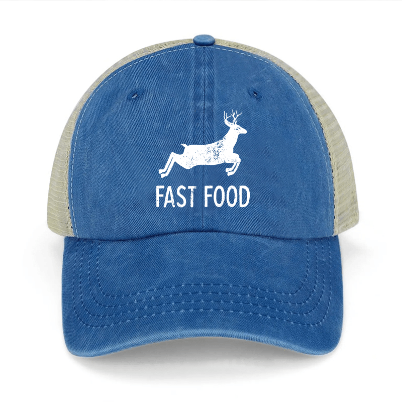 Fast Food Deer Hunting Washed Denim Mesh Back Cap