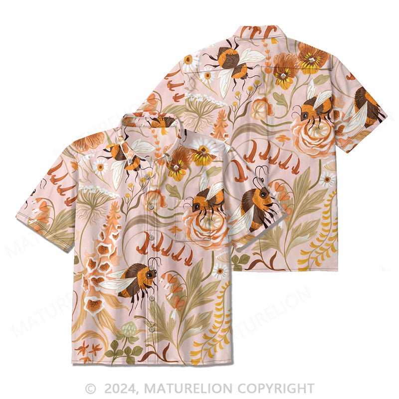 Maturelion Bees and flowers Mens Casual Shirts, Casual Mens Summer Shirts, Mens Button Up Shirts Short Sleeve Stylish