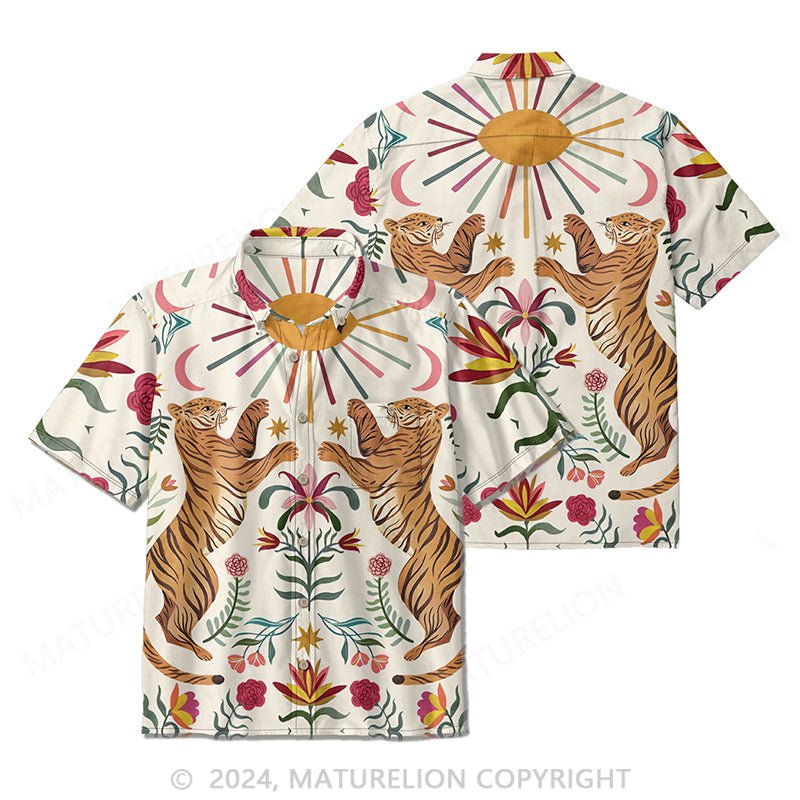 Maturelion Men's Hawaiian Beach Shirts Animal Floral Print Casual Button Down Camp Shirt