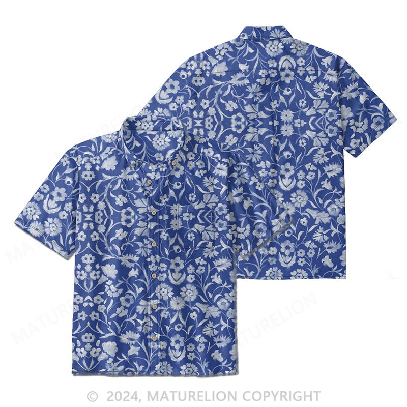 Maturelion Men's Floral-Print Button-Down Shirt