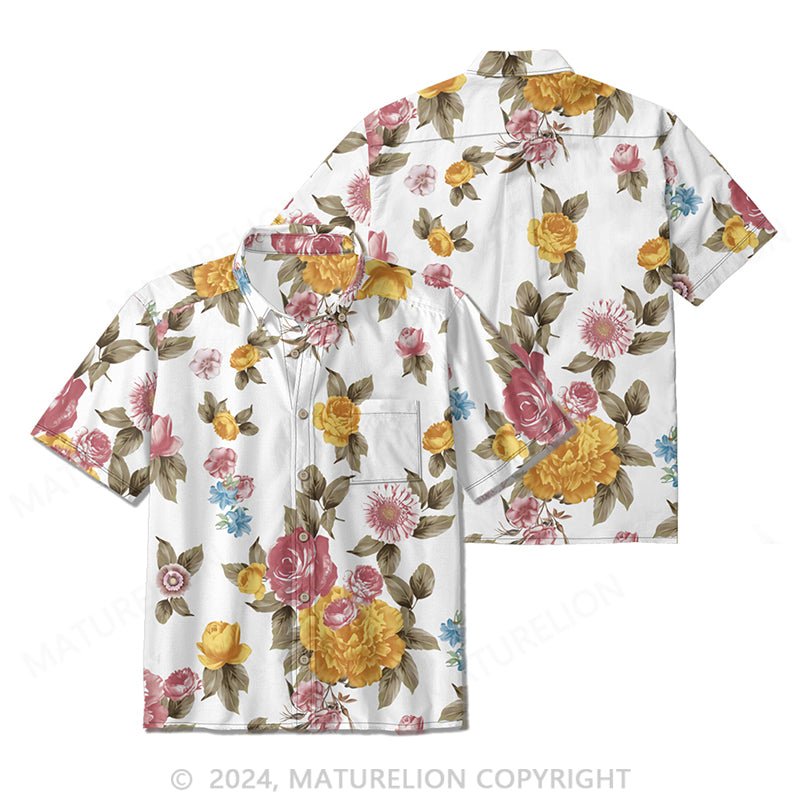 Maturelion Hawaiian Shirt for Men Short Sleeve Button Down Shirt Causal Summer Shirt Watercolor Floral Flowers in Vintage Rustic Style