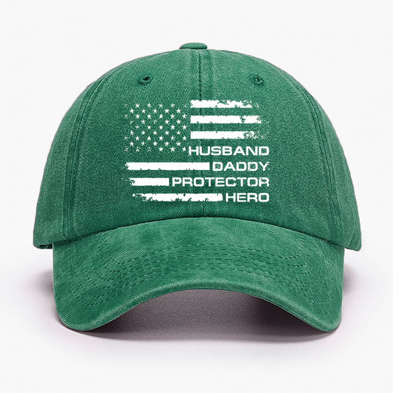 Husband Daddy Protector Hero Fathers Day Camo American Flag Cap