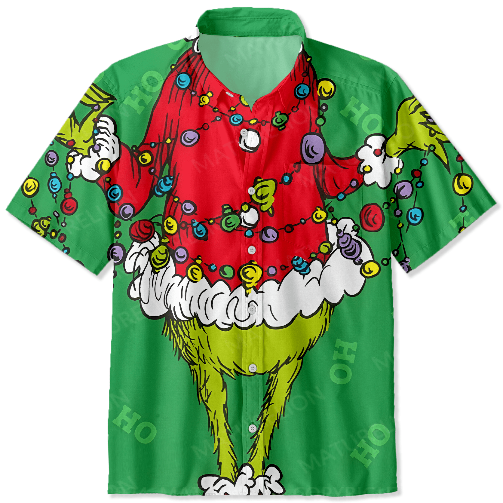 Maturelion  Christmas Hawaiian Shirts Christmas Green Monster Men's Short Sleeve Shirt