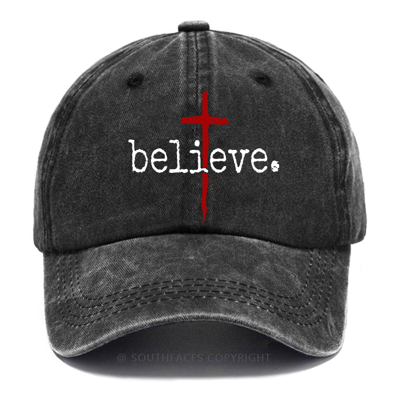 Believe Cross Print Christian Baseball Cap