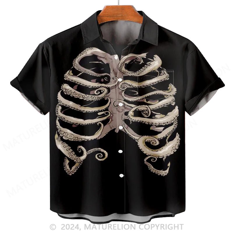 Maturelion Men'S Halloween Octopus Skeleton Printed Shirt