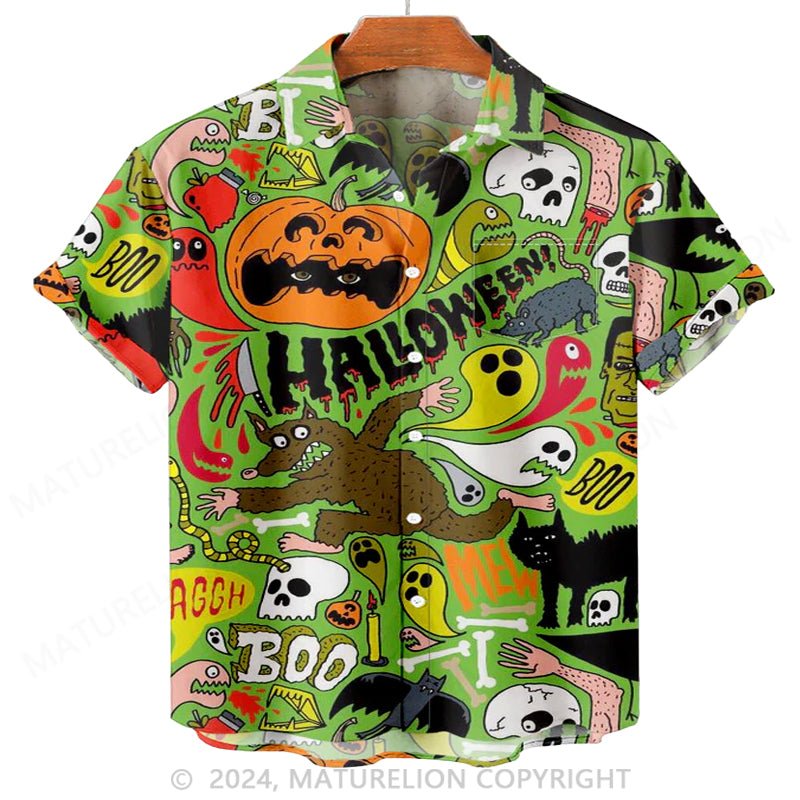 Maturelion Men'S Halloween Pumpkin Printed Shirt