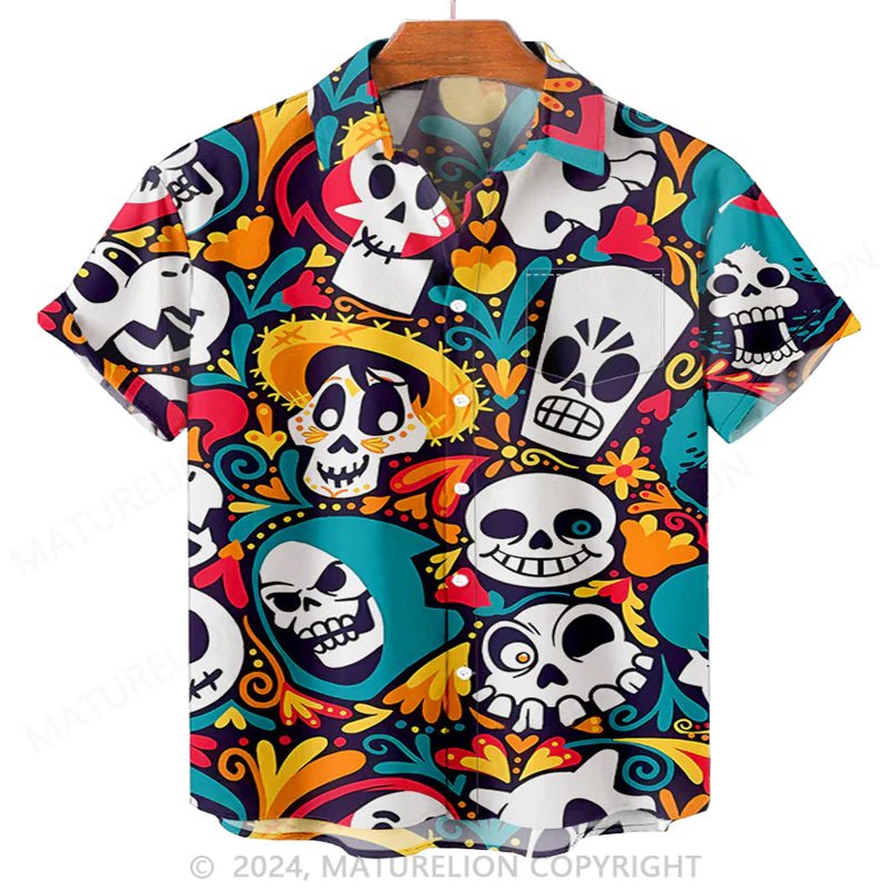 Maturelion Men'S Halloween Day Of The Dead Skeleton Music Printed Shirt