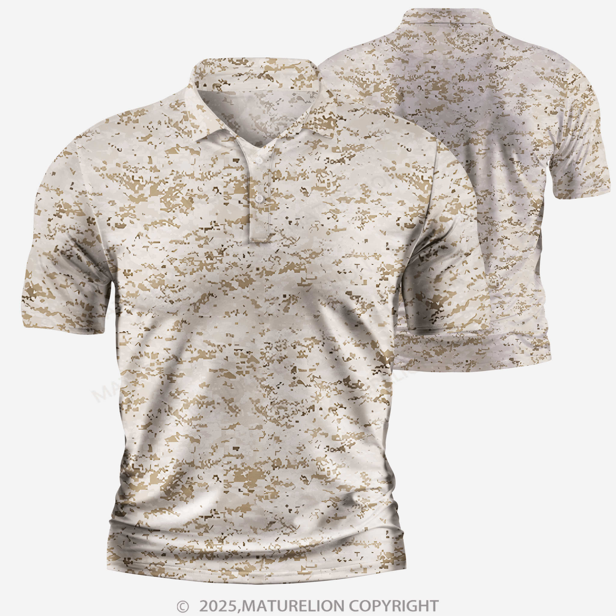 Maturelion Men's Polo Shirt Desert Digital Camouflage V-Neck Polo Shirt