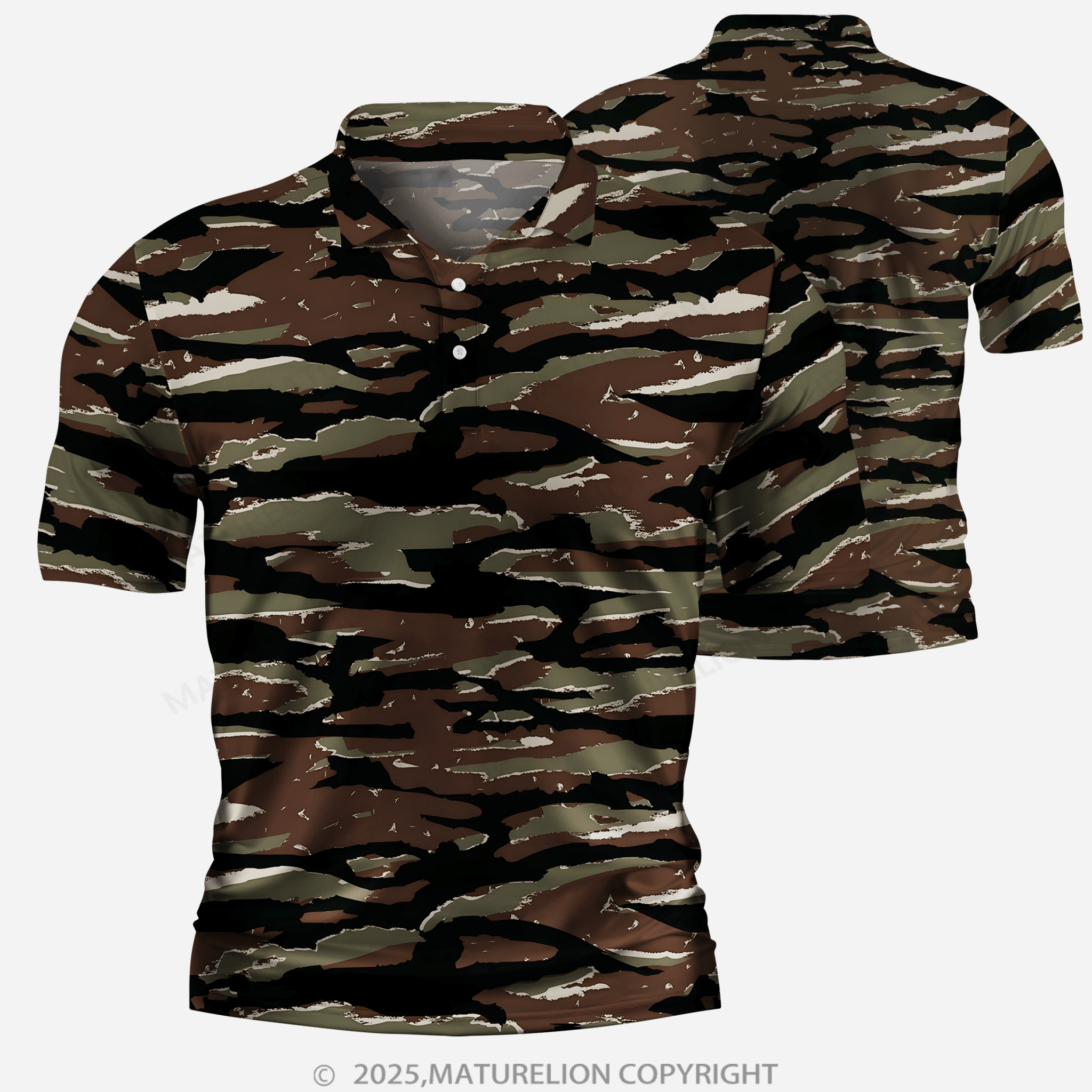 Maturelion Men's Polo Shirt Tiger Stripe Camo V-Neck Polo Shirt