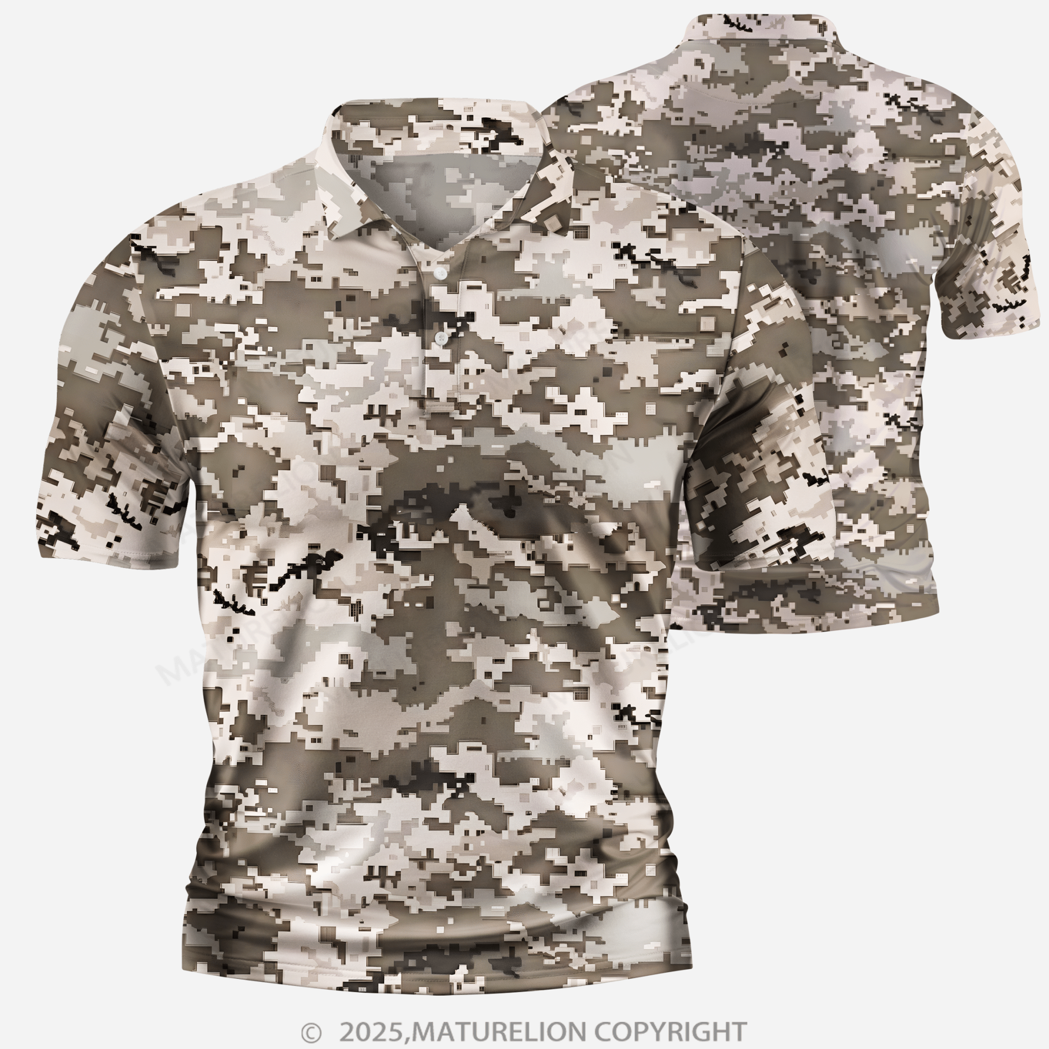 Maturelion Men's Polo Shirt Woodland Camouflage V-Neck Polo Shirt