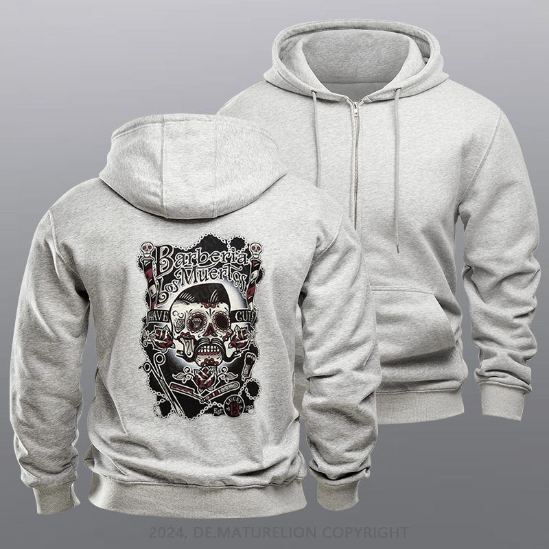 Maturelion Men's Hoodie Barberia Los Muertos Zipper Hoodie